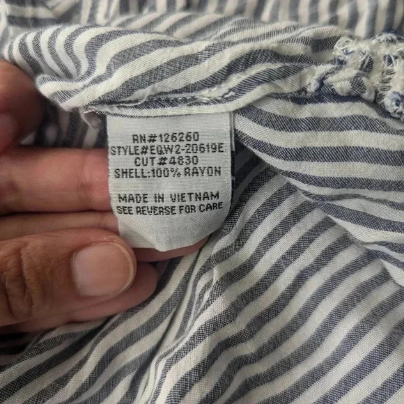 Velvet Heart Gray and White Stripe Long Sleeve Button Down with Embroidered Deta - Picture 11 of 11